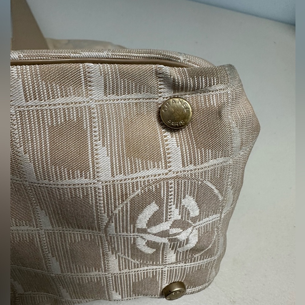 Authentic Chanel Travel Line Beige CC Nylon Leather Tote Bag - Picture 14 of 16